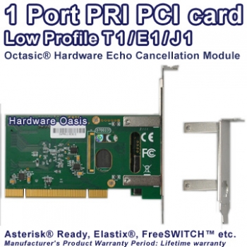 1 Port T1/E1/J1 PRI Low Profile PCI card incl. Hardware Echo Cancellation, Interrupts frequency adjustment