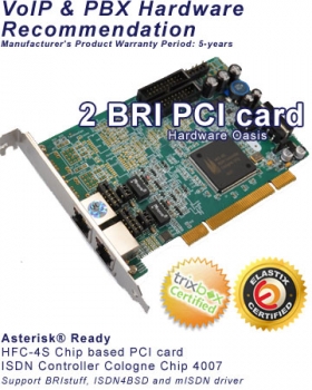 BRI ISDN 2 Port PCI card (Cologne Chip HFC-4S), Asterisk / Elastix / Trixbox Ready
